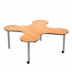 Kleeblatt 4er Tisch, 139x139 cm (B/T), Höhe wählbar,fahrbar, 